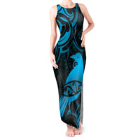 New Zealand Tui Bird Tank Maxi Dress Aotearoa Maori Pattern - Blue LT14 Women Blue - Polynesian Pride