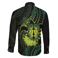 Kia Orana Kuki Airani Family Matching Off Shoulder Maxi Dress and Hawaiian Shirt Cook Islands Tangaroa God Tatau Green