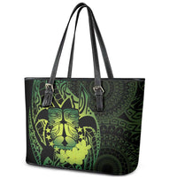 Kia Orana Kuki Airani Leather Tote Bag Cook Islands Tangaroa God Tatau Green