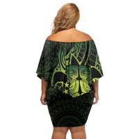 Kia Orana Kuki Airani Off Shoulder Short Dress Cook Islands Tangaroa God Tatau Green