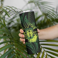 Kia Orana Kuki Airani Skinny Tumbler Cook Islands Tangaroa God Tatau Green