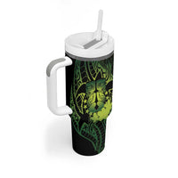 Kia Orana Kuki Airani Tumbler With Handle Cook Islands Tangaroa God Tatau Green