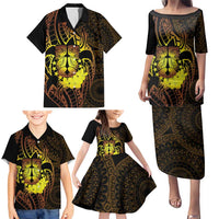 Kia Orana Kuki Airani Family Matching Puletasi and Hawaiian Shirt Cook Islands Tangaroa God Tatau Gold