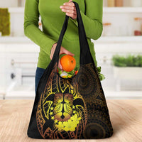 Kia Orana Kuki Airani Grocery Bag Cook Islands Tangaroa God Tatau Gold