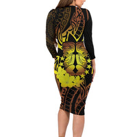 Kia Orana Kuki Airani Long Sleeve Bodycon Dress Cook Islands Tangaroa God Tatau Gold