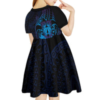 Kia Orana Kuki Airani Kid Short Sleeve Dress Cook Islands Tangaroa God Tatau Purple