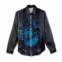 Kia Orana Kuki Airani Women Casual Shirt Cook Islands Tangaroa God Tatau Purple