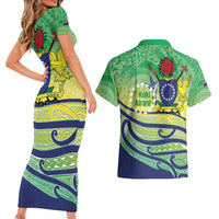 Te Maeva Nui Cook Islands Couples Matching Short Sleeve Bodycon Dress and Hawaiian Shirt 60th Independence Anniversary Proud