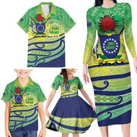 Te Maeva Nui Cook Islands Family Matching Long Sleeve Bodycon Dress and Hawaiian Shirt 60th Independence Anniversary Proud
