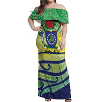Te Maeva Nui Cook Islands Off Shoulder Maxi Dress 60th Independence Anniversary Proud LT14 Women Green - Polynesian Pride