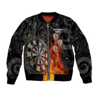 Personalised Aotearoa Darts Bomber Jacket Maori Koru Flaming Dartboard