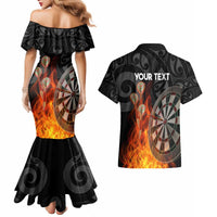 Personalised Aotearoa Darts Couples Matching Mermaid Dress and Hawaiian Shirt Maori Koru Flaming Dartboard