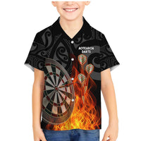 Personalised Aotearoa Darts Family Matching Mermaid Dress and Hawaiian Shirt Maori Koru Flaming Dartboard
