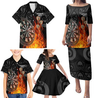 Personalised Aotearoa Darts Family Matching Puletasi and Hawaiian Shirt Maori Koru Flaming Dartboard