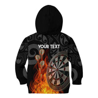 Personalised Aotearoa Darts Kid Hoodie Maori Koru Flaming Dartboard LT14 - Polynesian Pride