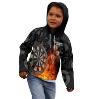 Personalised Aotearoa Darts Kid Hoodie Maori Koru Flaming Dartboard LT14 - Polynesian Pride