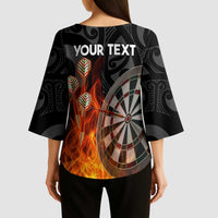Personalised Aotearoa Darts Kimono Sleeve Blouse Maori Koru Flaming Dartboard - Polynesian Pride