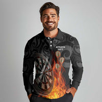 Personalised Aotearoa Darts Long Sleeve Polo Shirt Maori Koru Flaming Dartboard