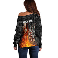 Personalised Aotearoa Darts Off Shoulder Sweater Maori Koru Flaming Dartboard
