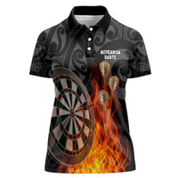 Personalised Aotearoa Darts Women Polo Shirt Maori Koru Flaming Dartboard