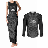 Maori Language Week Personalised Couples Matching Tank Maxi Dress and Long Sleeve Button Shirt Kia Mau Ki To Ukaipo Grey Color LT14 Grey - Polynesian Pride