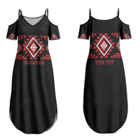 Aotearoa Atua Tumatauenga Personalised Family Matching Summer Maxi Dress and Hawaiian Shirt Maori God Of War Taniko Motifs LT14 Mom's Dress Red - Polynesian Pride