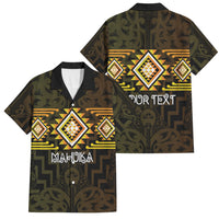 Aotearoa Atua Mahuika Personalised Family Matching Long Sleeve Bodycon Dress and Hawaiian Shirt Maori Goddess Of Fire Taniko Motifs LT14 Dad's Shirt - Short Sleeve Yellow - Polynesian Pride