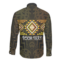 Aotearoa Atua Mahuika Personalised Long Sleeve Button Shirt Maori Goddess Of Fire Taniko Motifs LT14 - Polynesian Pride