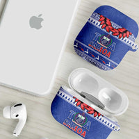 Toa Samoa Rugby Christmas AirPods Case Ula Fala Samoan Pattern Blue - Polynesian Pride