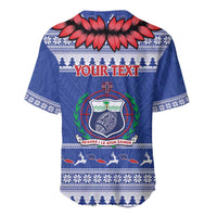Personalised Toa Samoa Rugby Christmas Baseball Jersey Ula Fala Samoan Pattern Blue LT14 - Polynesian Pride