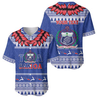 Personalised Toa Samoa Rugby Christmas Baseball Jersey Ula Fala Samoan Pattern Blue LT14 - Polynesian Pride