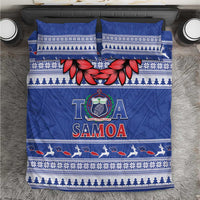 Toa Samoa Rugby Christmas Bedding Set Ula Fala Samoan Pattern Blue - Polynesian Pride