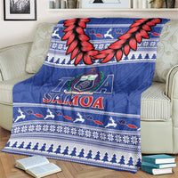 Toa Samoa Rugby Christmas Blanket Ula Fala Samoan Pattern Blue - Polynesian Pride