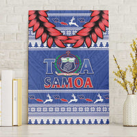 Toa Samoa Rugby Christmas Canvas Wall Art Ula Fala Samoan Pattern Blue - Polynesian Pride