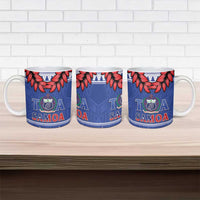Toa Samoa Rugby Christmas Ceramic Mug Ula Fala Samoan Pattern Blue - Polynesian Pride
