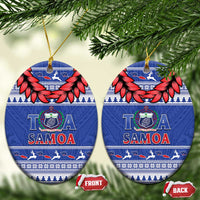 Toa Samoa Rugby Christmas Ceramic Ornament Ula Fala Samoan Pattern Blue - Polynesian Pride