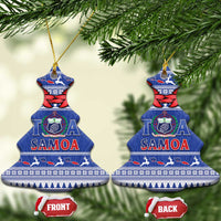 Toa Samoa Rugby Christmas Ceramic Ornament Ula Fala Samoan Pattern Blue - Polynesian Pride