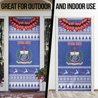 Personalised Toa Samoa Rugby Christmas Door Cover Ula Fala Samoan Pattern Blue - Polynesian Pride