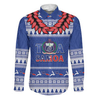 Personalised Toa Samoa Rugby Christmas Family Matching Mermaid Dress and Hawaiian Shirt Ula Fala Samoan Pattern Blue - Polynesian Pride