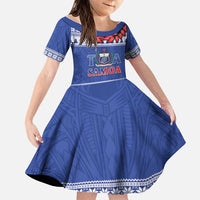 Personalised Toa Samoa Rugby Christmas Family Matching Off The Shoulder Long Sleeve Dress and Hawaiian Shirt Ula Fala Samoan Pattern Blue - Polynesian Pride