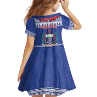 Personalised Toa Samoa Rugby Christmas Family Matching Off The Shoulder Long Sleeve Dress and Hawaiian Shirt Ula Fala Samoan Pattern Blue - Polynesian Pride