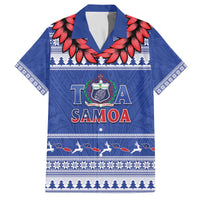 Personalised Toa Samoa Rugby Christmas Family Matching Off The Shoulder Long Sleeve Dress and Hawaiian Shirt Ula Fala Samoan Pattern Blue - Polynesian Pride