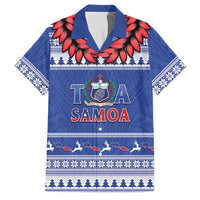 Personalised Toa Samoa Rugby Christmas Family Matching Off The Shoulder Long Sleeve Dress and Hawaiian Shirt Ula Fala Samoan Pattern Blue - Polynesian Pride