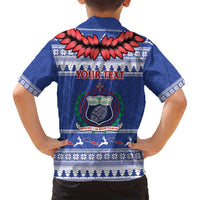 Personalised Toa Samoa Rugby Christmas Family Matching Puletasi and Hawaiian Shirt Ula Fala Samoan Pattern Blue LT14 - Polynesian Pride
