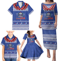 Personalised Toa Samoa Rugby Christmas Family Matching Puletasi and Hawaiian Shirt Ula Fala Samoan Pattern Blue LT14 - Polynesian Pride