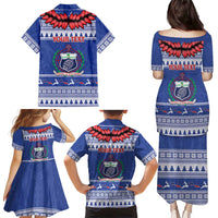 Personalised Toa Samoa Rugby Christmas Family Matching Puletasi and Hawaiian Shirt Ula Fala Samoan Pattern Blue LT14 - Polynesian Pride