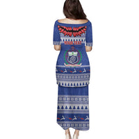 Personalised Toa Samoa Rugby Christmas Family Matching Puletasi and Hawaiian Shirt Ula Fala Samoan Pattern Blue LT14 - Polynesian Pride