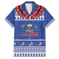 Personalised Toa Samoa Rugby Christmas Hawaiian Shirt Ula Fala Samoan Pattern Blue LT14 Blue - Polynesian Pride