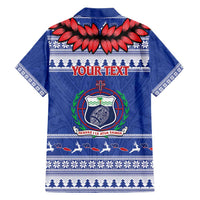 Personalised Toa Samoa Rugby Christmas Hawaiian Shirt Ula Fala Samoan Pattern Blue LT14 - Polynesian Pride