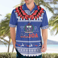 Personalised Toa Samoa Rugby Christmas Hawaiian Shirt Ula Fala Samoan Pattern Blue - Polynesian Pride